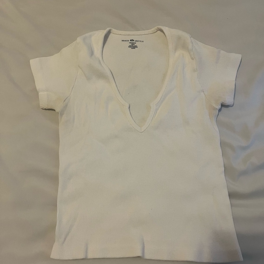 Brandy Melville white Short Sleeve V-Neck Tee juniors one size